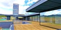 View from the terrace of an elite house on the outskirts of the city to high-rise buildings closer to the center. 3d rendering