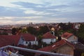 The view from the terrace on the panorama of the city of Belgrade. High-rise buildings and family houses Royalty Free Stock Photo