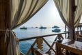 View from the terrace of the restaurant to the ships in the Red Sea in Egypt Royalty Free Stock Photo