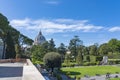 View from a terrace in Vatican City in Rome on the garden Giardino Quadrato and St. Peter`s basilica