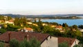 View from the terrace of Vila Toni at sunset  Portoroz  Piran  Obalno-kraska  Slovenia  June 2020 Royalty Free Stock Photo