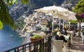 View from the terraced cafe to the beautiful Positano town