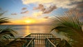 The view from the terraces of the beautiful sunset on the beach.