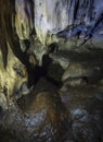 View and texture of the inner walls of a mountain cave with stalactites and stalagmites in the Dirfys mountains on the Greek islan