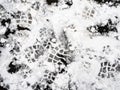 View of textured footprints in the first snow