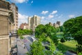 View of 110th Street and Central Park in Harlem, Manhattan, New York City