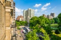 View of 110th Street and Central Park in Harlem, Manhattan, New York City