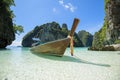 View of thai traditional longtail Boat over clear sea and sky in the sunny day, Phi phi Islands, Thailand Royalty Free Stock Photo