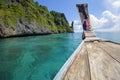 View of thai traditional longtail Boat over clear sea and sky in the sunny day, Phi phi Islands, Thailand Royalty Free Stock Photo
