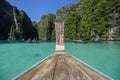 View of thai traditional longtail Boat over clear sea and sky in the sunny day, Phi phi Islands, Thailand Royalty Free Stock Photo