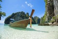 View of thai traditional longtail Boat over clear sea and sky in the sunny day, Phi phi Islands, Thailand Royalty Free Stock Photo