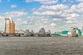 View of the Thames Barrier on a cloudy day under blue sky in London. Royalty Free Stock Photo