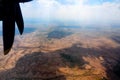 View of Thar desert from an aeroplane, Rajasthan, India. The propellers and thar desert in the frame. Beautiful play of sun light