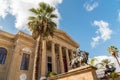 View of the Theater Massimo Vittorio Emanuele with lion statue in Palermo, Sicily Royalty Free Stock Photo