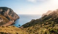 View of thel bay of Cape Formentor with azure water Mallorca, Spain Royalty Free Stock Photo