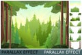 View of thick taiga. Image from layers for overlay with parallax effect. Beautiful pine forest. Wild floral landscape