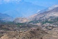 View from Thorong La pass on Muktinath valley in Mustang district, Annapurna conservation area, Nepal Himalaya Royalty Free Stock Photo