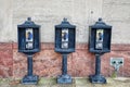 View of the three old payphones in the street Royalty Free Stock Photo
