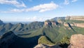 Panoramic view of the Three Rondavels rock formation at the Blyde River Canyon on the Panorama Route, Mpumalanga, South Africa Royalty Free Stock Photo