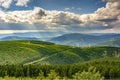 View of three wind power plants in the mountains Royalty Free Stock Photo