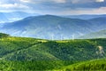 View of three wind power plants in the mountains Royalty Free Stock Photo