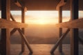 View Of Three Wooden Crosses And Sunrise From Open Tomb - Death And Resurrection Of Jesus Christ. Generative AI Royalty Free Stock Photo