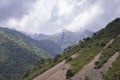 View of the Tian Shan Mountains with storm clouds, in Kyrgyzstan