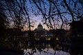 View from the tiber river of St. Peter`s Basilica at sunset, Vatican, Rome, Italy Royalty Free Stock Photo