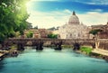 view on Tiber and St Peter Basilica Royalty Free Stock Photo