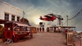 View of the Tibidabo amusement park in Barcelona, Spain, with a red airplane