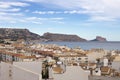 View of the tiled roofs of the village of Altea, overlooking the sea and the mountain range, province of Alicante, Spain Royalty Free Stock Photo