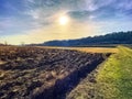 View of the tilled field in the countryside