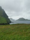 A view at the TindhÃ³lmur Island from GÃ¡sadalur village, VÃ¡gar, Faroe Islands