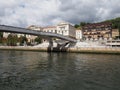 View to abandoibarra footbridge at Nervion river in European Bilbao city in Spain