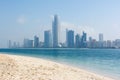 View to Abu Dhabi skyline from the beach, United Arab Emirates Royalty Free Stock Photo