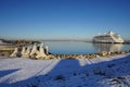 View to Aida Vita cruise ship moored at the dock at cruise port with the sunny winter weather. Royalty Free Stock Photo
