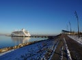 View to Aida Vita cruise ship moored at the dock at cruise port with the sunny winter weather.