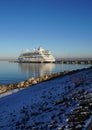 View to Aida Vita cruise ship moored at the dock at cruise port with the sunny winter weather. Royalty Free Stock Photo