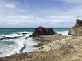 View to Ajuy coastline with vulcanic mountains on Fuerteventura island, Canary Islands, Spain