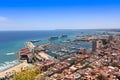 View to Alicante coastline, marina, cruise ship port and city ce Royalty Free Stock Photo