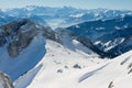 View to the Alp peaks from the Pilatus mountain in Luzern, Switzerland. Royalty Free Stock Photo