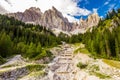 View to Alpine brook, Dolomites mountains, Italy, Europe