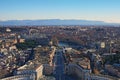 View to amazing cityscape of Rome from the top of dome Saint Peter`s Basilica. Winter morning. Rome. Italy