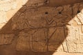 View to an Ancient Egyptian Hieroglyphic Drawing on the wall of the Karnak Temple Complex near Luxor