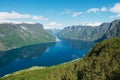 View to the Aurlandsfjord from Stegastein viewpoint, Norway. Royalty Free Stock Photo