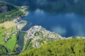 View to the Aurlandswangen in Aurlandsfjord from Stegastein viewpoint in Aurland, Norway. Royalty Free Stock Photo