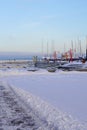 View to Baltic sea at Noblessner with boat steel propeller monument during winter time. Royalty Free Stock Photo