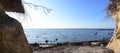 View to the Baltic Sea from the washed out steep coast on the west shore of the German island Poel on a sunny day, blue sky with Royalty Free Stock Photo