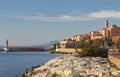 View to Bastia old city center, lighthouse and harbour. Bastia is second biggest town on Corsica, France. Royalty Free Stock Photo