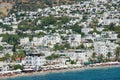 View to the beach and hotels of the resort town of Bodrum, Turkey.